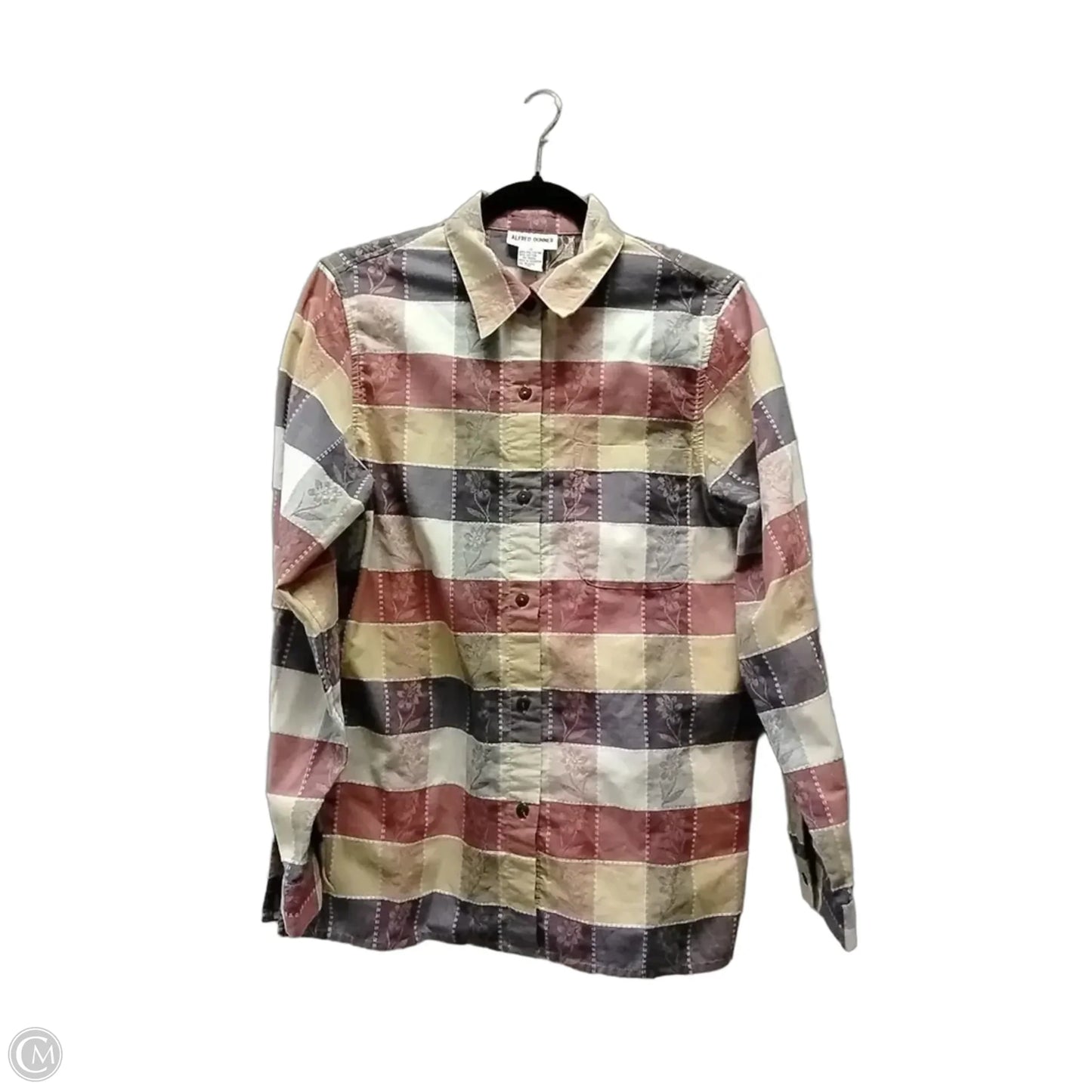 Blouse Long Sleeve By Alfred Dunner In Checkered Pattern, Size: L