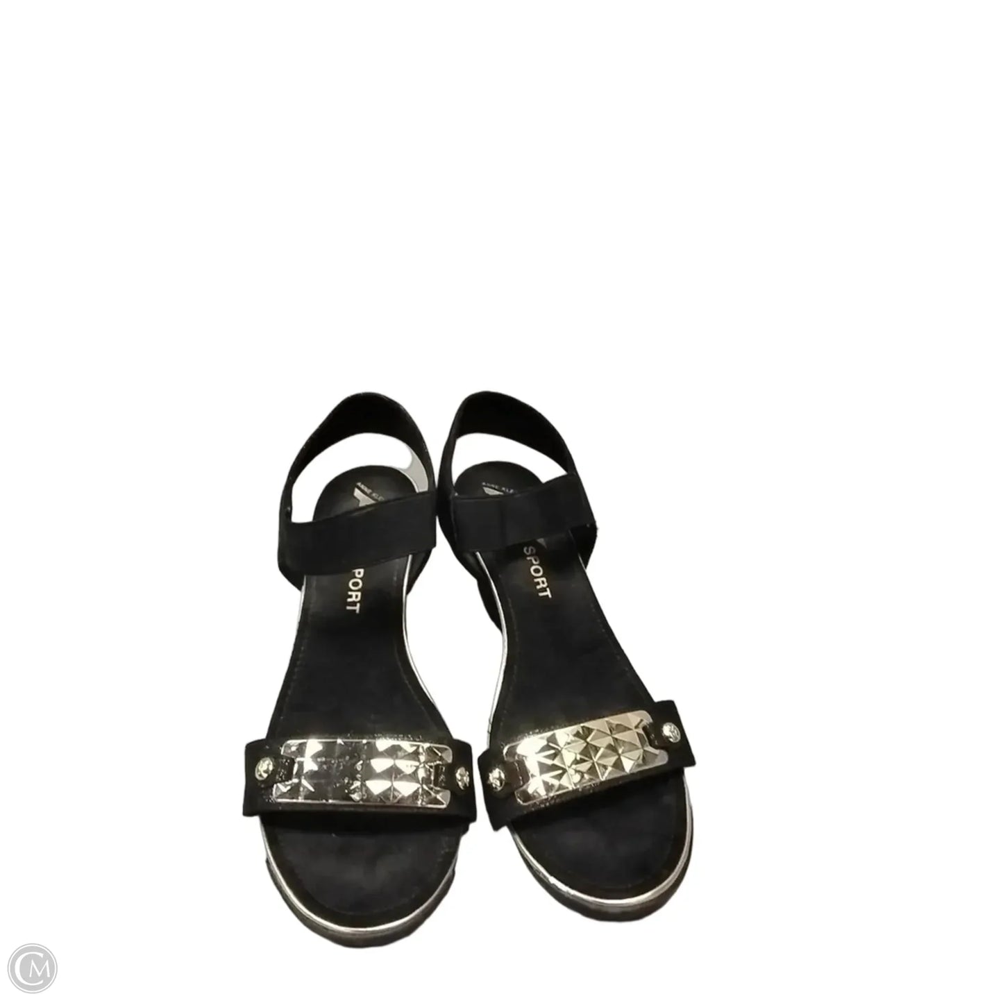 Sandals Heels Wedge By Anne Klein In Black & Gold, Size: 9.5