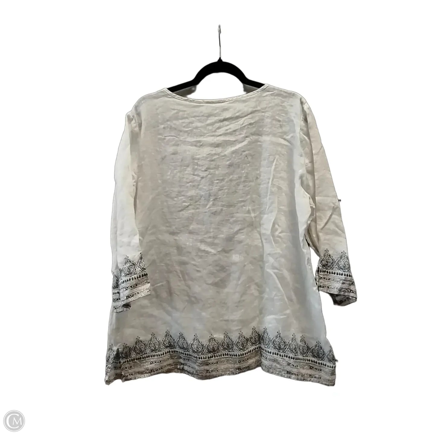 Blouse 3/4 Sleeve By Chicos In Silver & White, Size: L