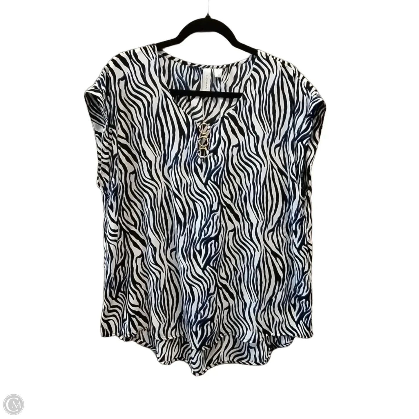 Blouse Short Sleeve By Tacera In Blue & White, Size: Xl