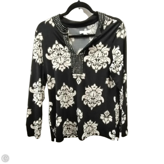 Blouse Long Sleeve By Charter Club In Black & White, Size: Mp