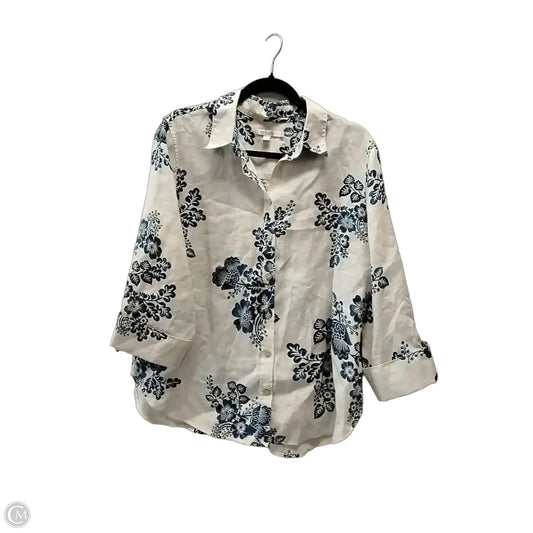Blouse Short Sleeve By Chicos In Blue & Cream, Size: L