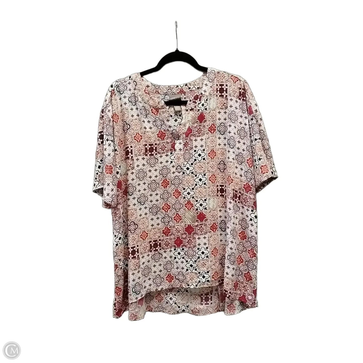 Blouse Short Sleeve By Chicos In Geometric Pattern, Size: Xl