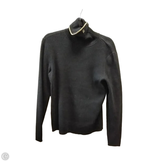 Sweater By Lauren By Ralph Lauren In Black & Gold, Size: Xl