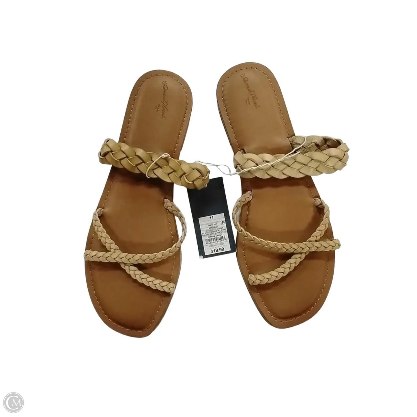 Sandals Flats By Clothes Mentor In Brown & Cream, Size: 11