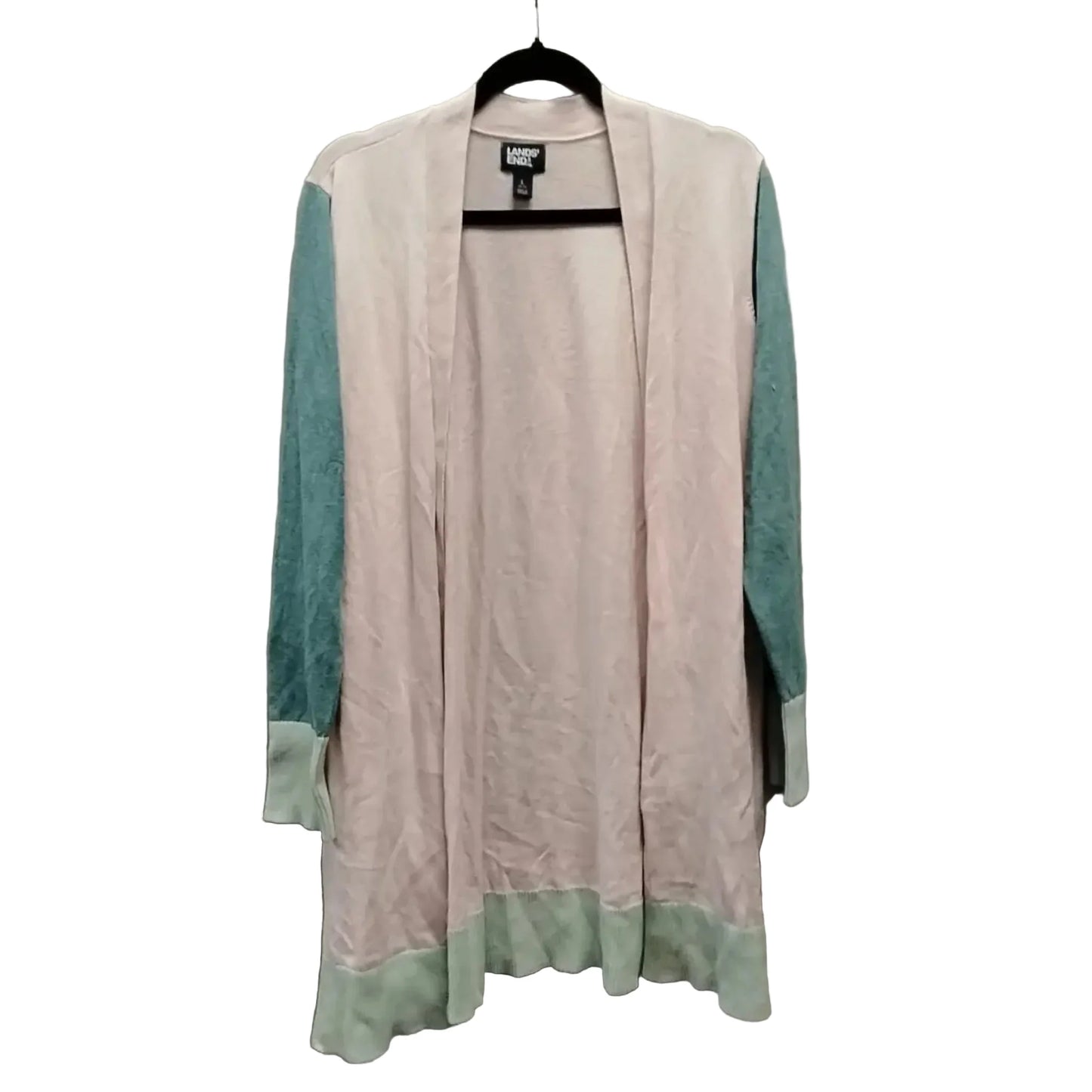 Sweater Cardigan By Lands End In Grey & Pink, Size: L