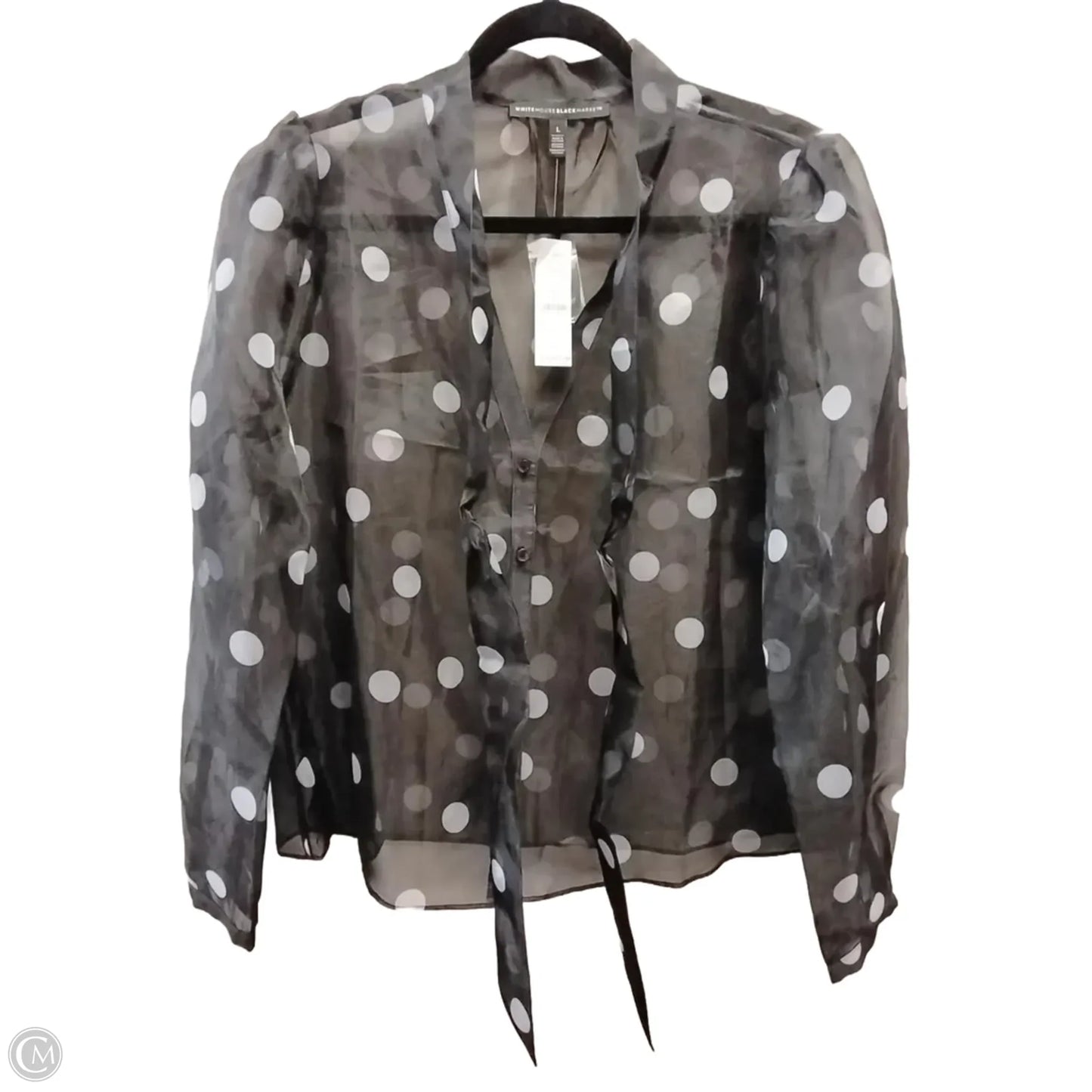 Blouse Long Sleeve By White House Black Market In Polkadot Pattern, Size: L