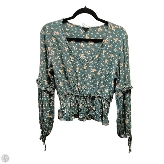 Blouse Long Sleeve By Peach Love Cream California In Green, Size: L