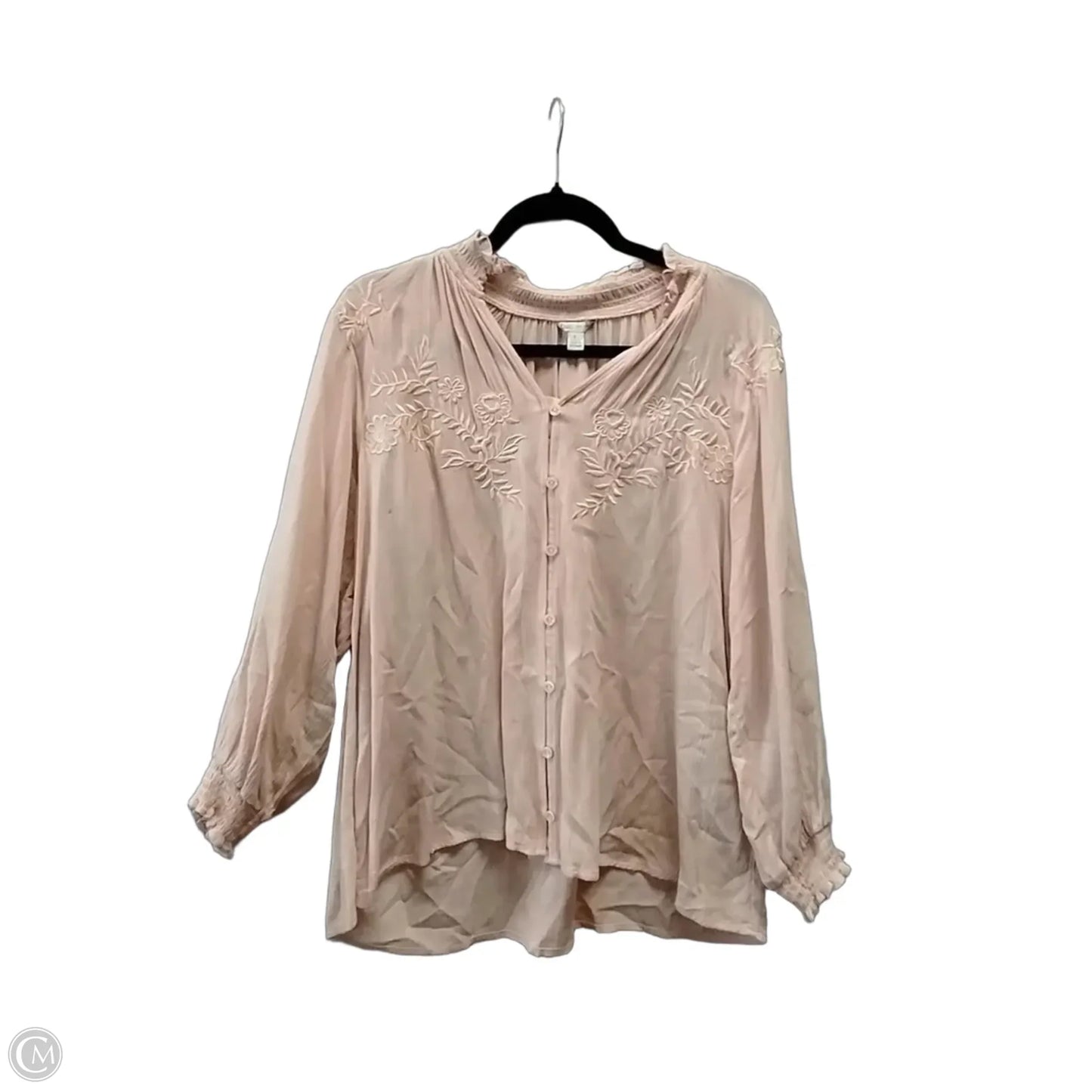 Blouse Long Sleeve By Cato In Pink, Size: L