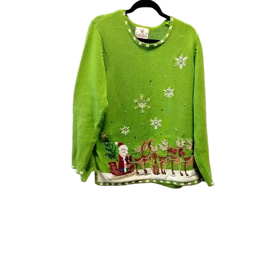 Sweater By Quaker Factory In Green, Size: L