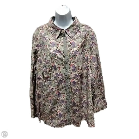 Blouse Long Sleeve By Cj Banks In Floral Print, Size: 3x