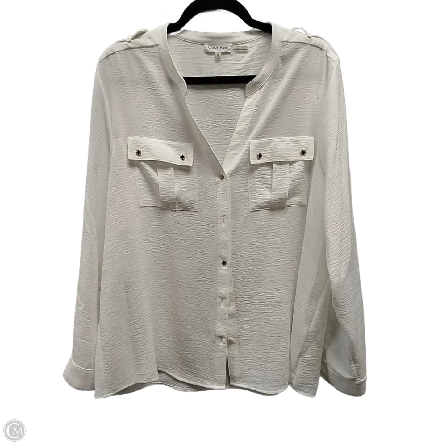 Blouse Long Sleeve By Calvin Klein In White, Size: Xl