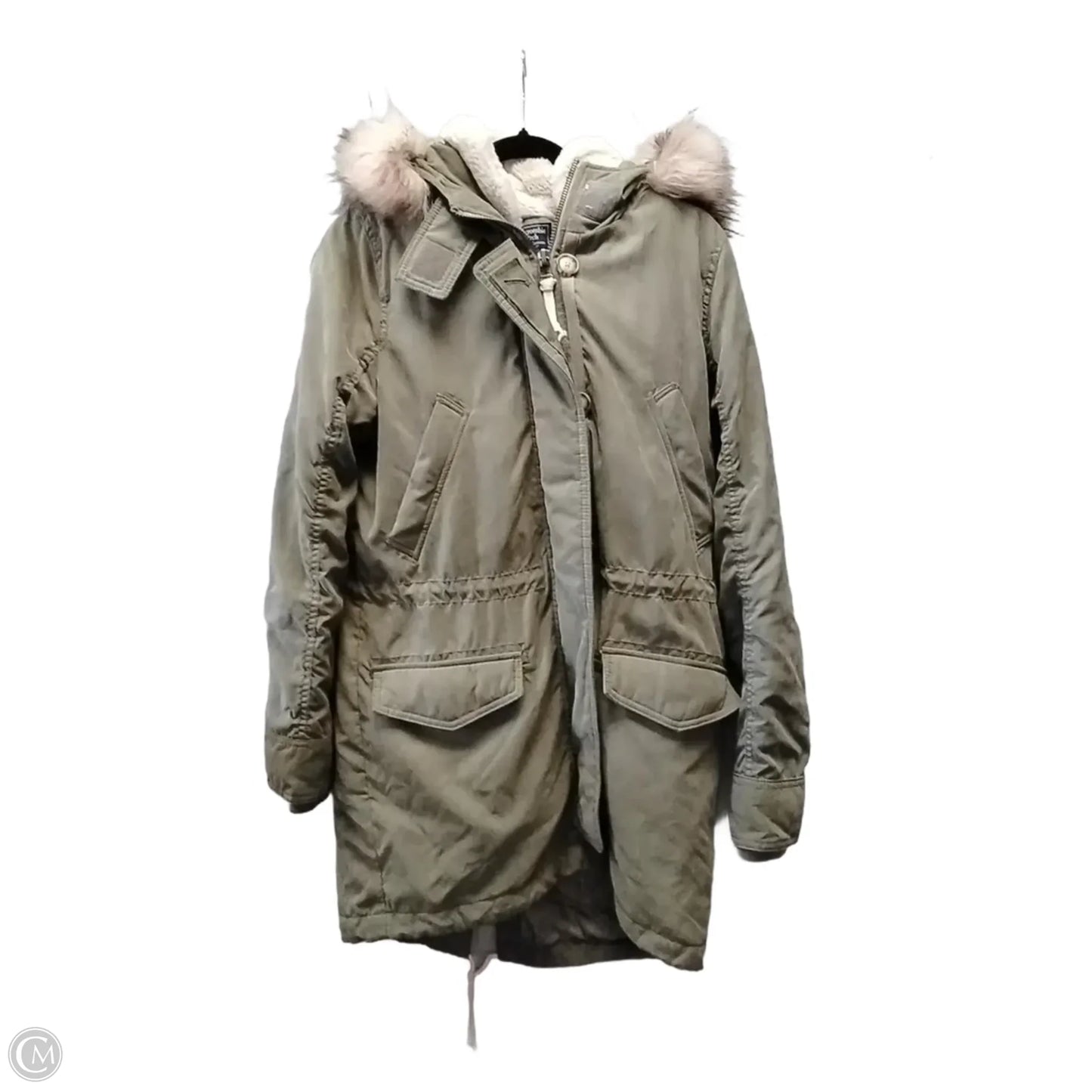 Coat Parka By Abercrombie And Fitch In Green & Tan, Size: M