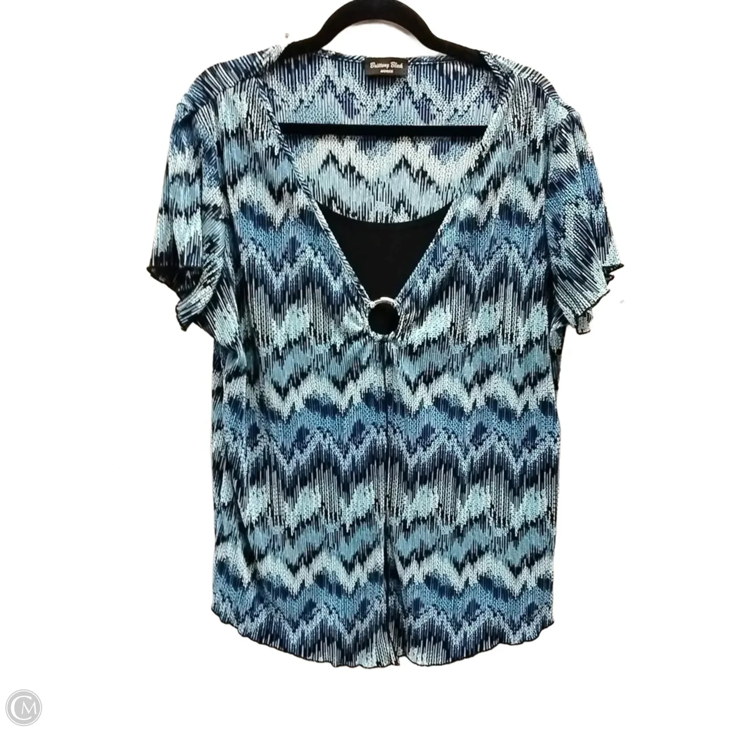 Blouse Short Sleeve By Brixon Ivy In Black & Blue, Size: 1x