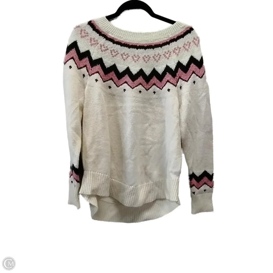 Sweater By Loft In Cream & Pink, Size: M
