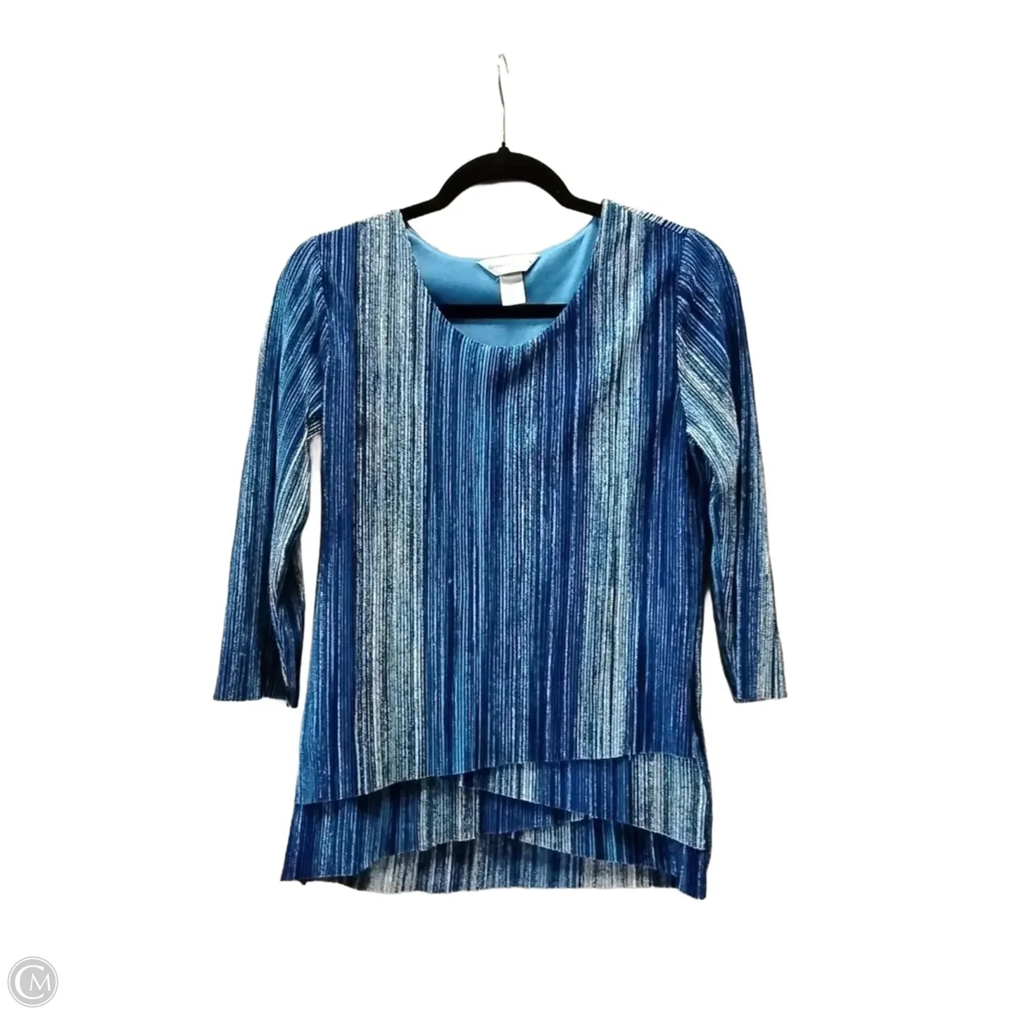 Blouse Long Sleeve By Christopher And Banks In Blue & Cream, Size: M