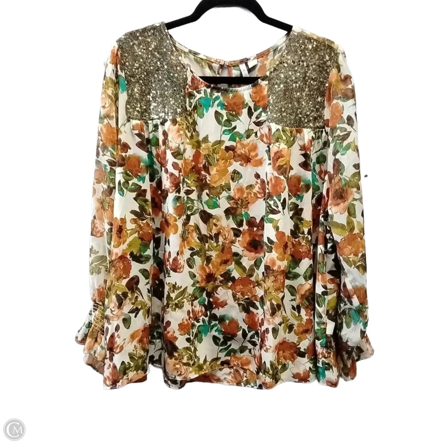 Blouse Long Sleeve By Cato In Floral Print, Size: Xl