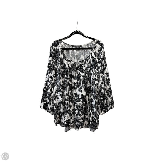 Blouse Long Sleeve By Como Black In Black & White, Size: 3x