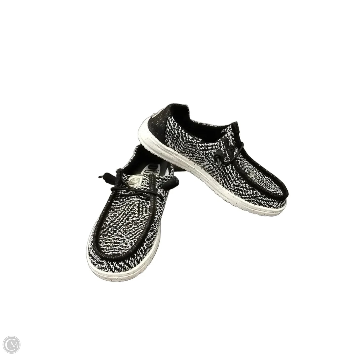 Shoes Flats By Hey Dude In Black & White, Size: 5