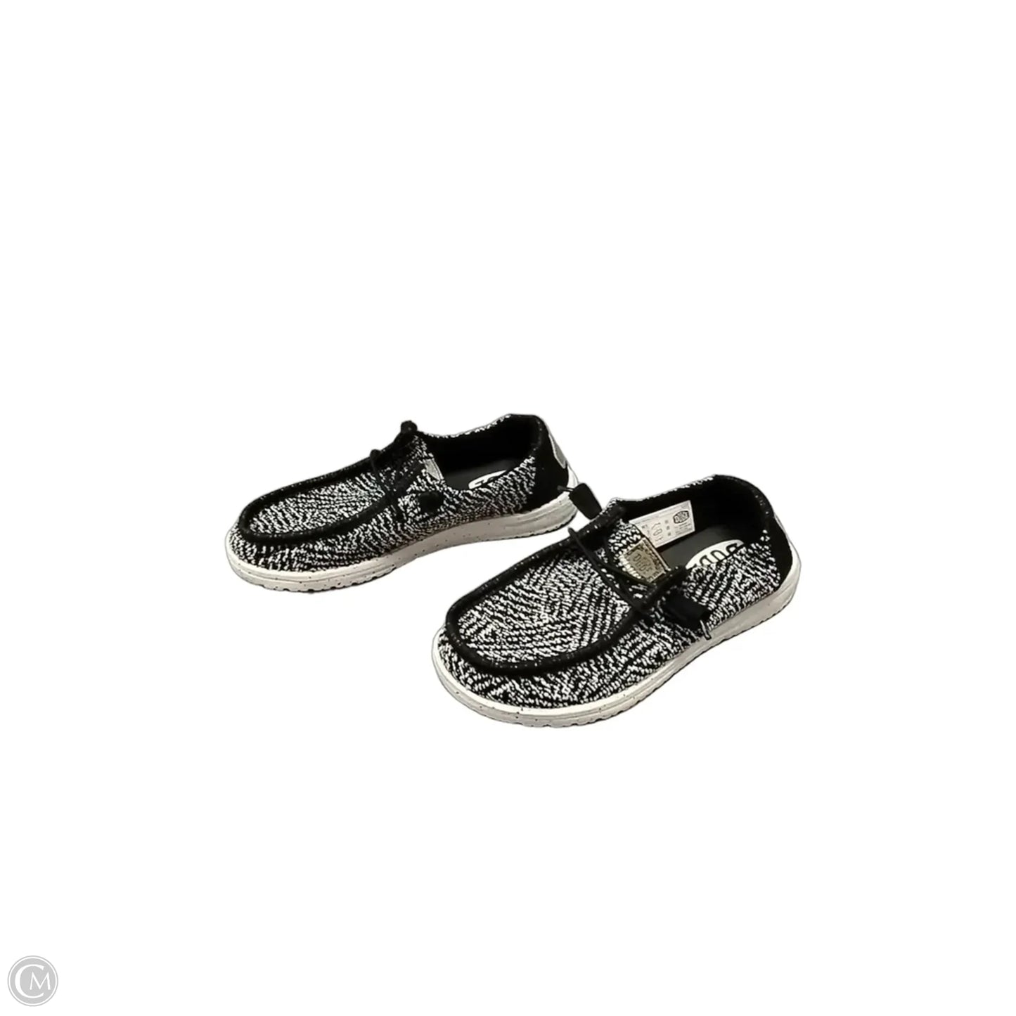 Shoes Flats By Hey Dude In Black & White, Size: 5