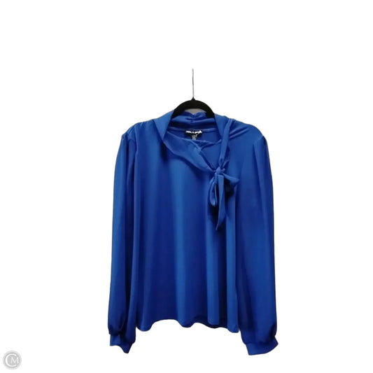 Blouse Long Sleeve By Cable And Gauge In Blue, Size: Xl