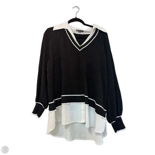Top Long Sleeve By Adrianna Papell In Black & White, Size: 2x