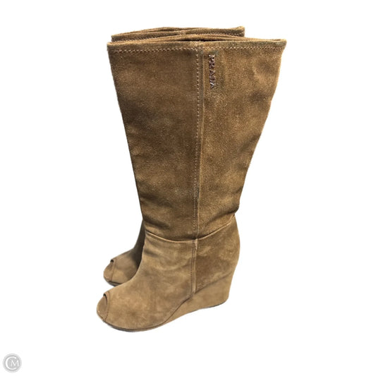 Boots Luxury Designer By Prada In Brown, Size: 8.5
