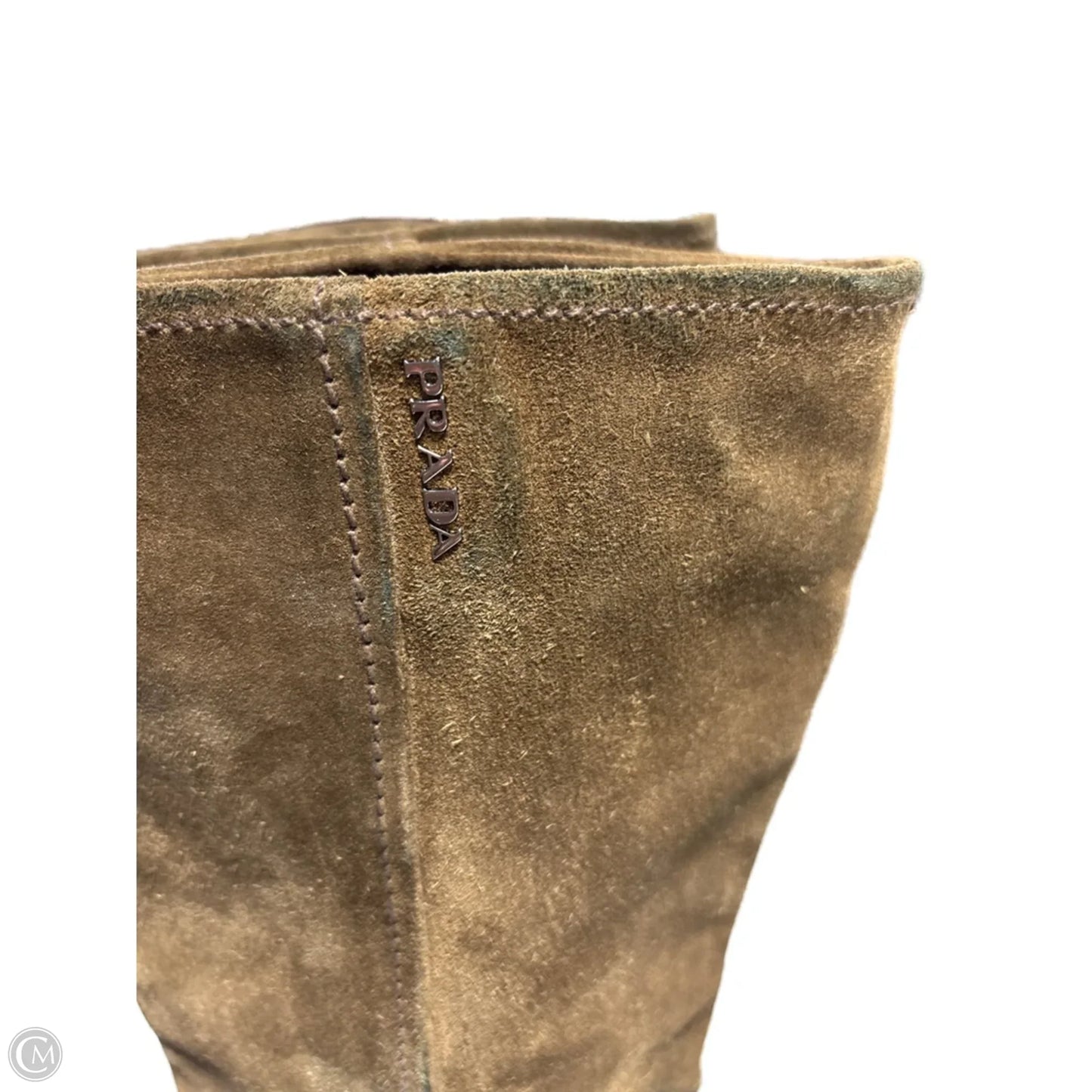 Boots Luxury Designer By Prada In Brown, Size: 8.5