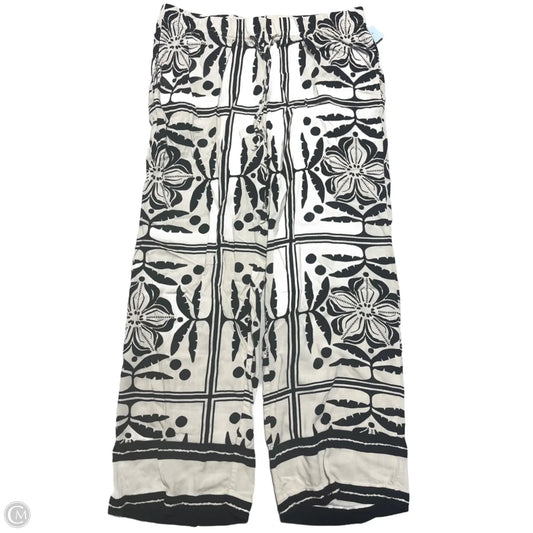 Pants Linen By H&m In Black & Cream, Size: 10