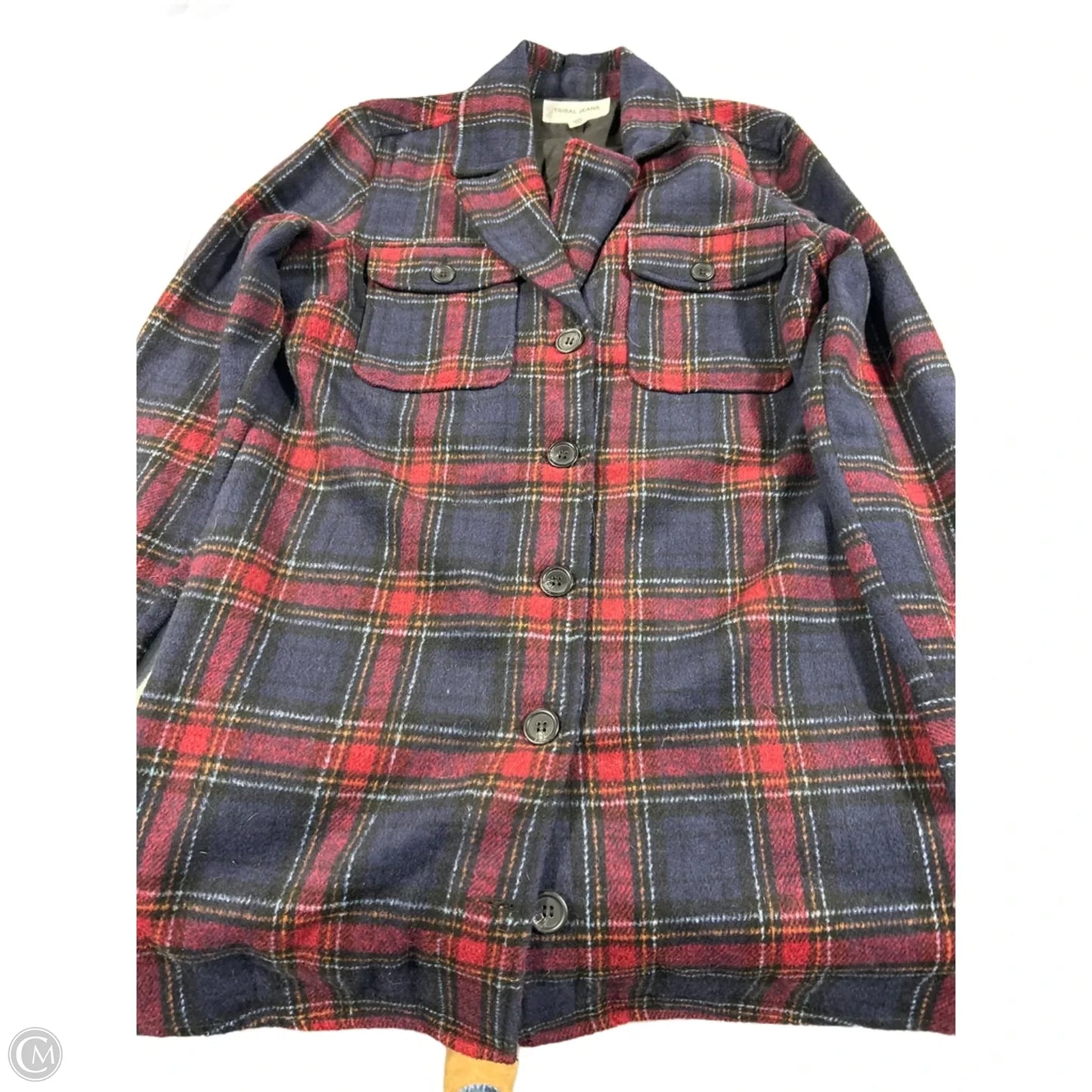 Coat Peacoat By Tribal In Plaid Pattern, Size: M