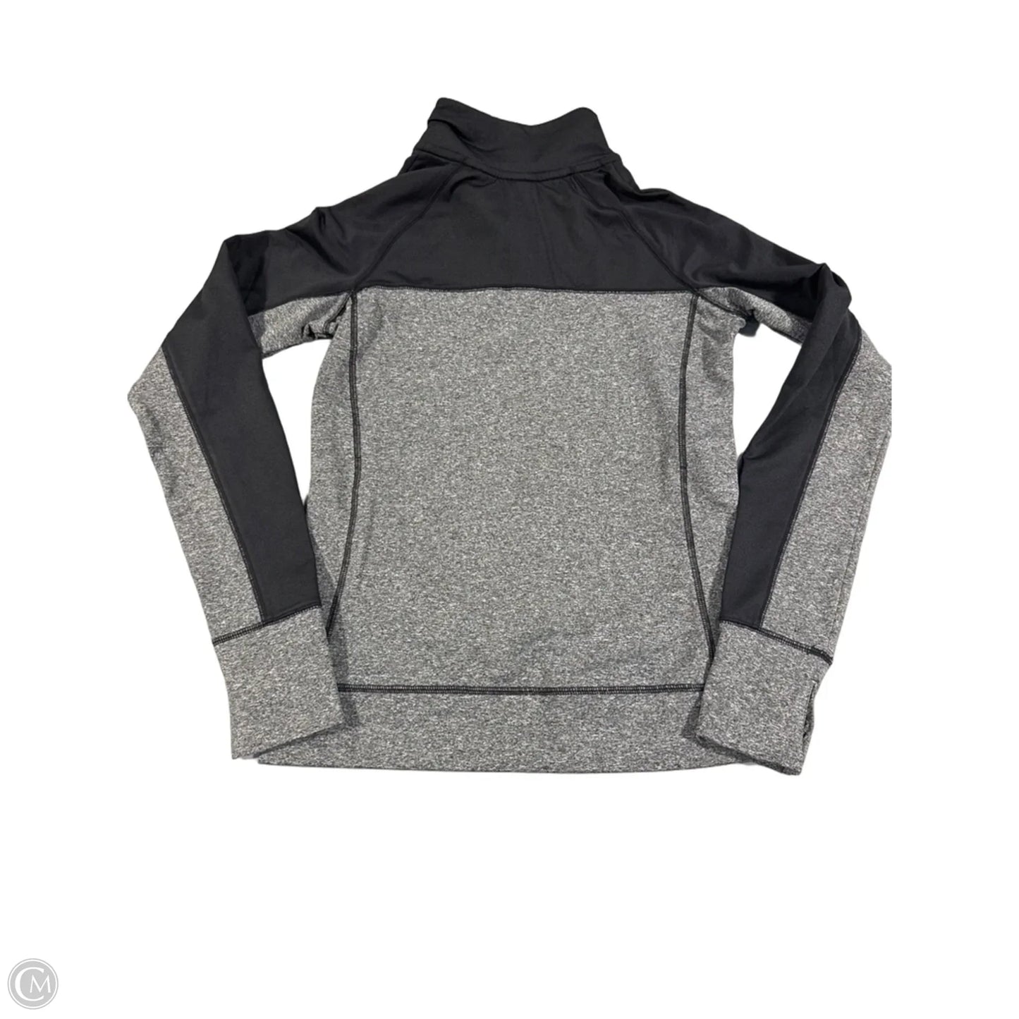 Athletic Top Long Sleeve Collar By Pink In Black & Grey, Size: S