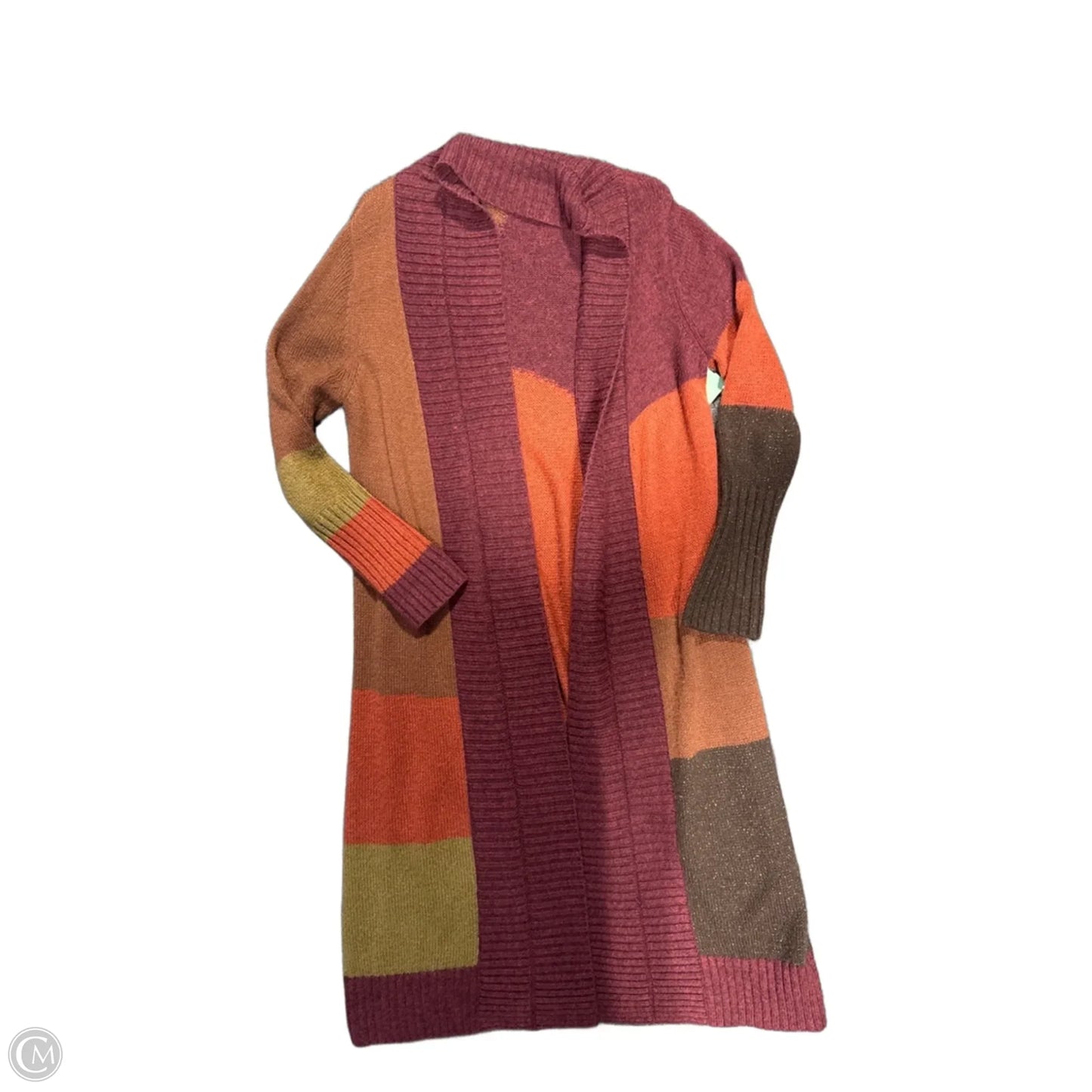 Sweater Cardigan By Chicos In Brown & Orange, Size: L