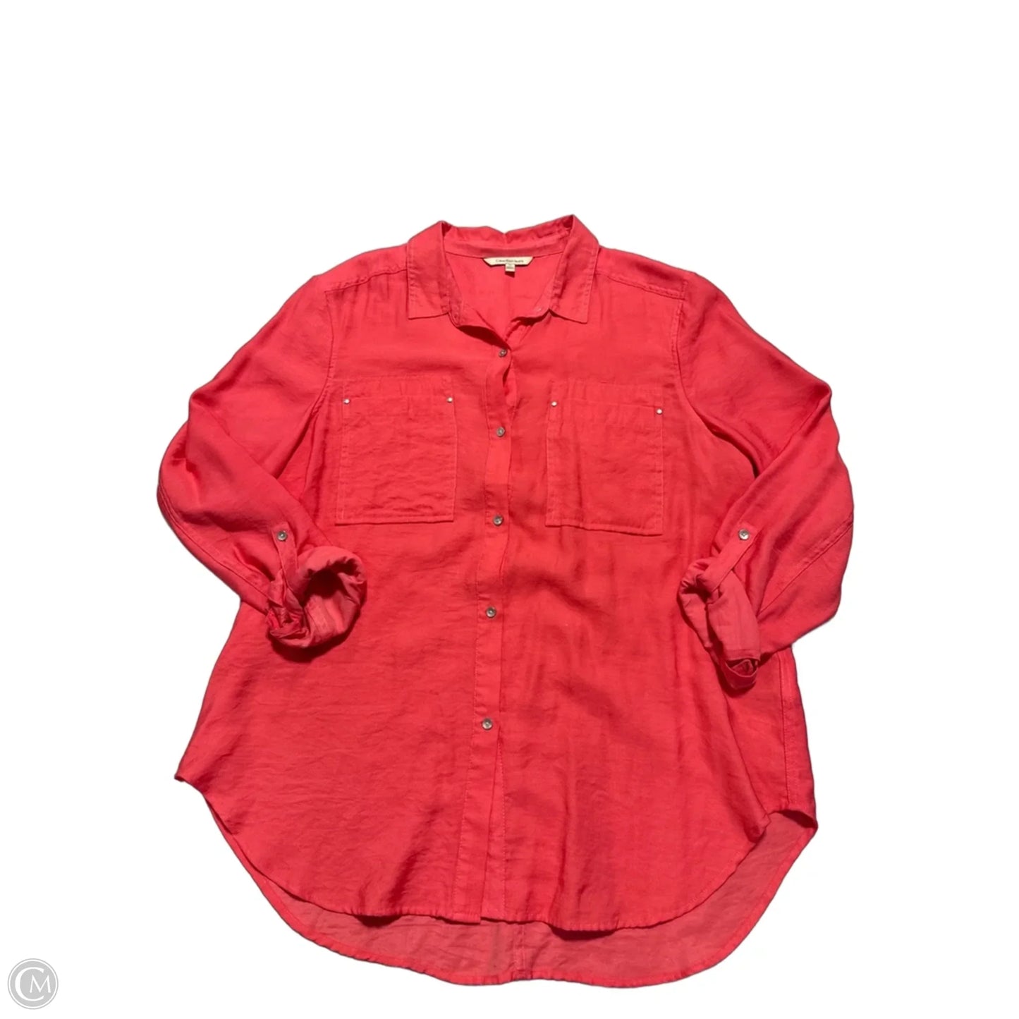 Top Long Sleeve By Calvin Klein In Coral, Size: Xl