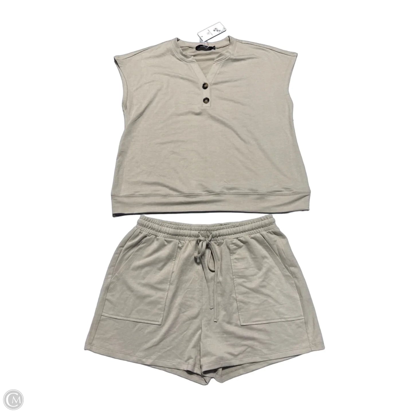 Top 2pc Short Sleeve By Lillusory In Tan, Size: L