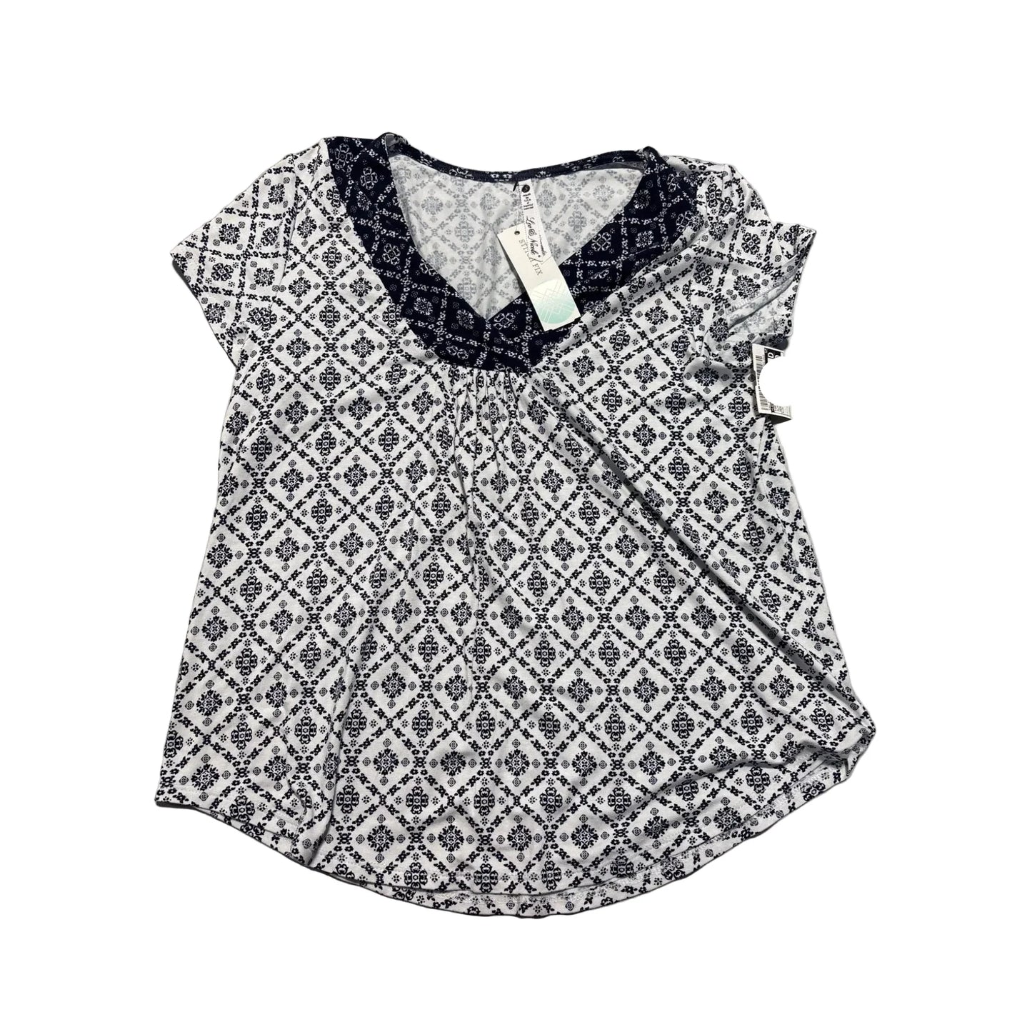 Top Short Sleeve By Leo And Nicole In Black & White, Size: S