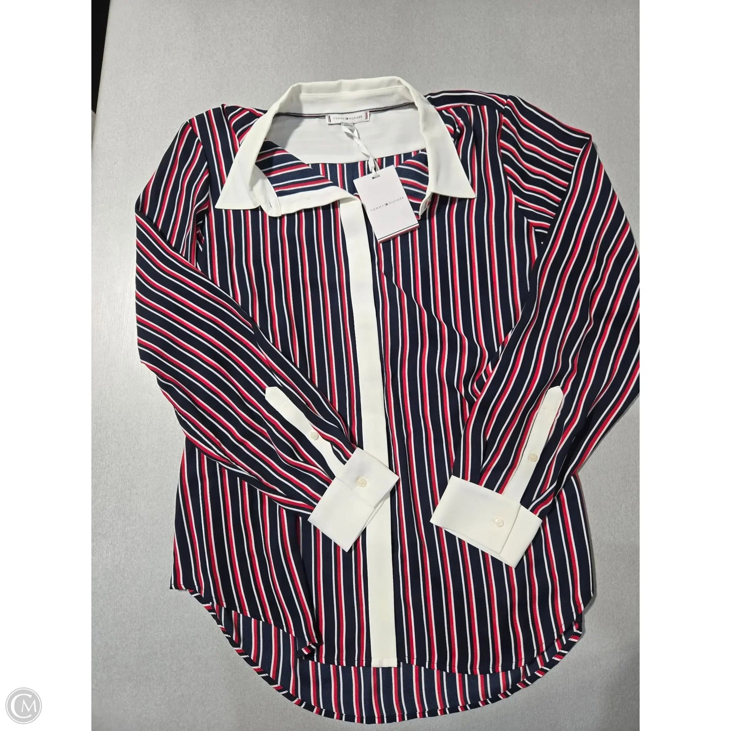 Blouse Long Sleeve By Tommy Hilfiger In Striped Pattern, Size: L