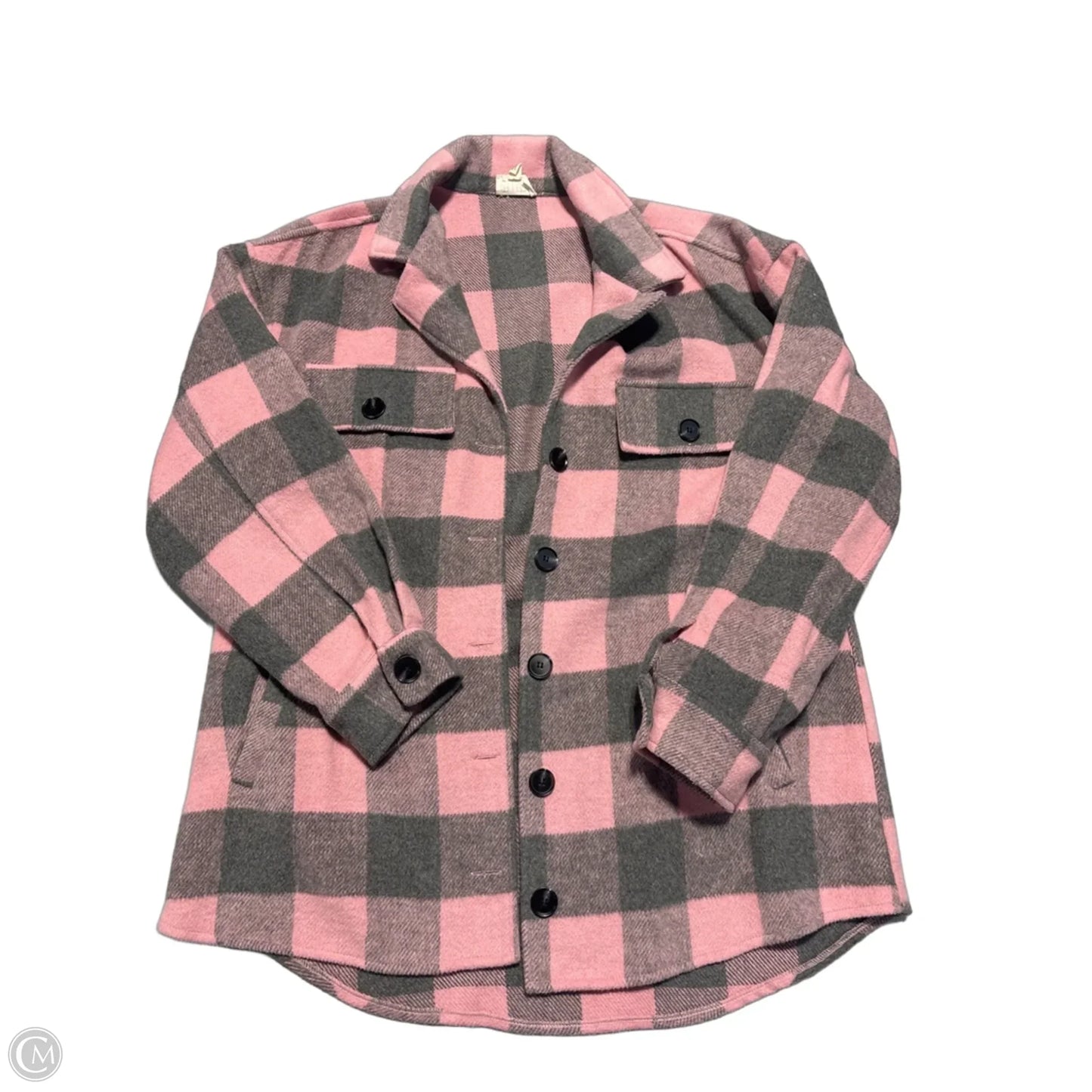 Jacket Shirt By Bibi In Green & Pink, Size: S