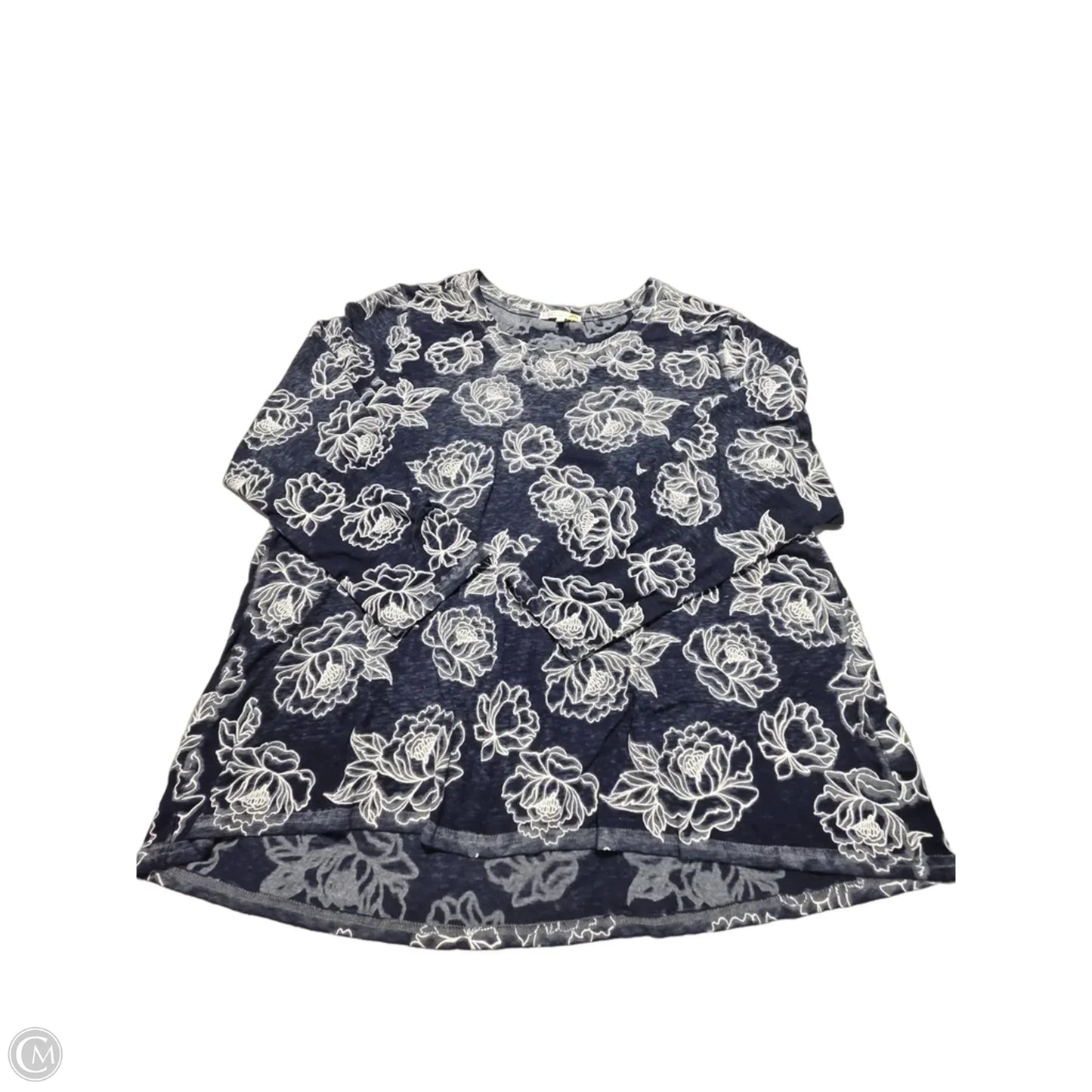 Top 3/4 Sleeve By C And C In Blue & White, Size: 3x