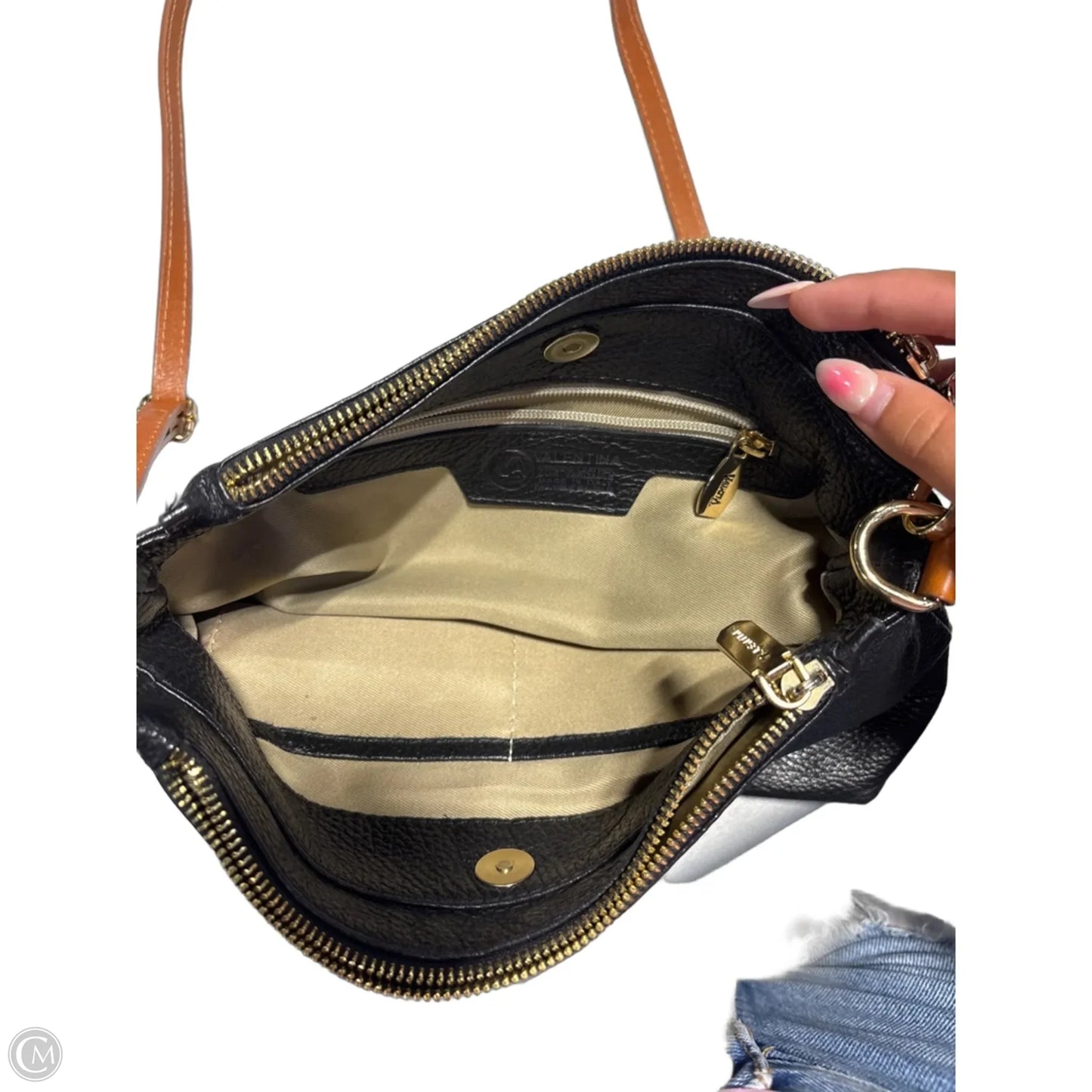 Handbag Leather By Valentina, Size: Medium