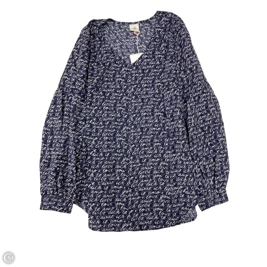 Blouse Long Sleeve By Cabi In Blue & White, Size: S