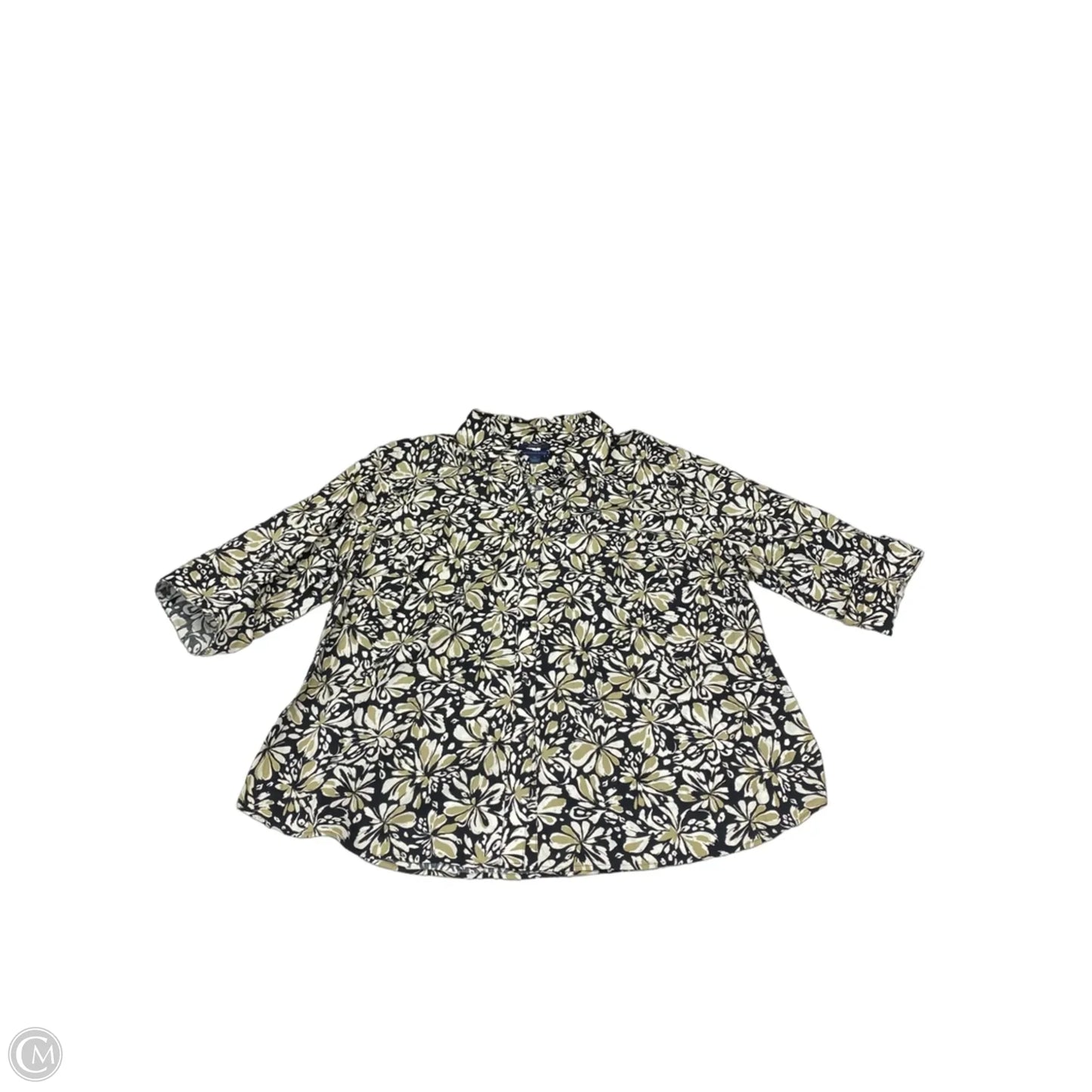 Top 3/4 Sleeve By Clothes Mentor In Black & Green, Size: 2x