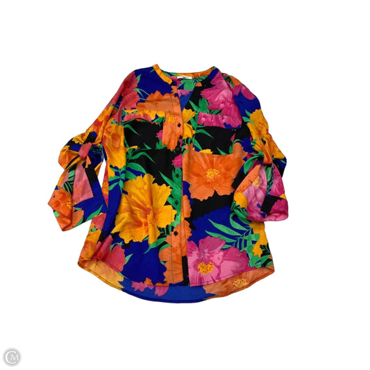 Blouse Long Sleeve By Calvin Klein In Floral Print, Size: L