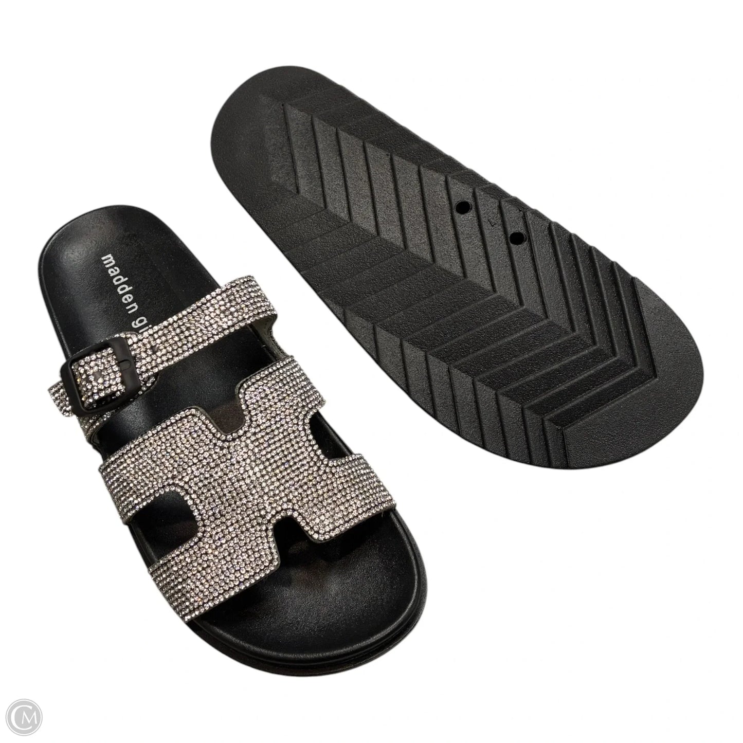 Sandals Flats By Madden Girl In Black & Silver, Size: 7