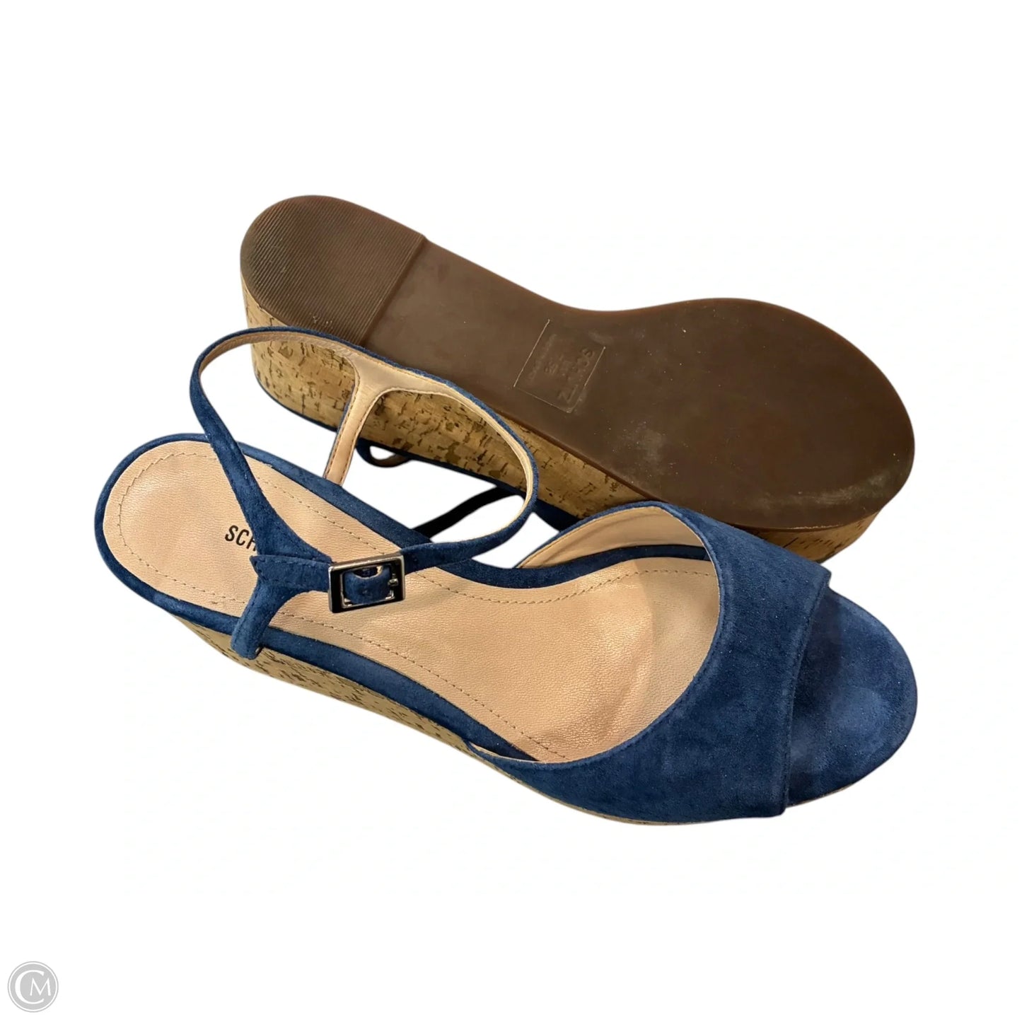 Sandals Heels Wedge By Schutz In Blue & Tan, Size: 7.5