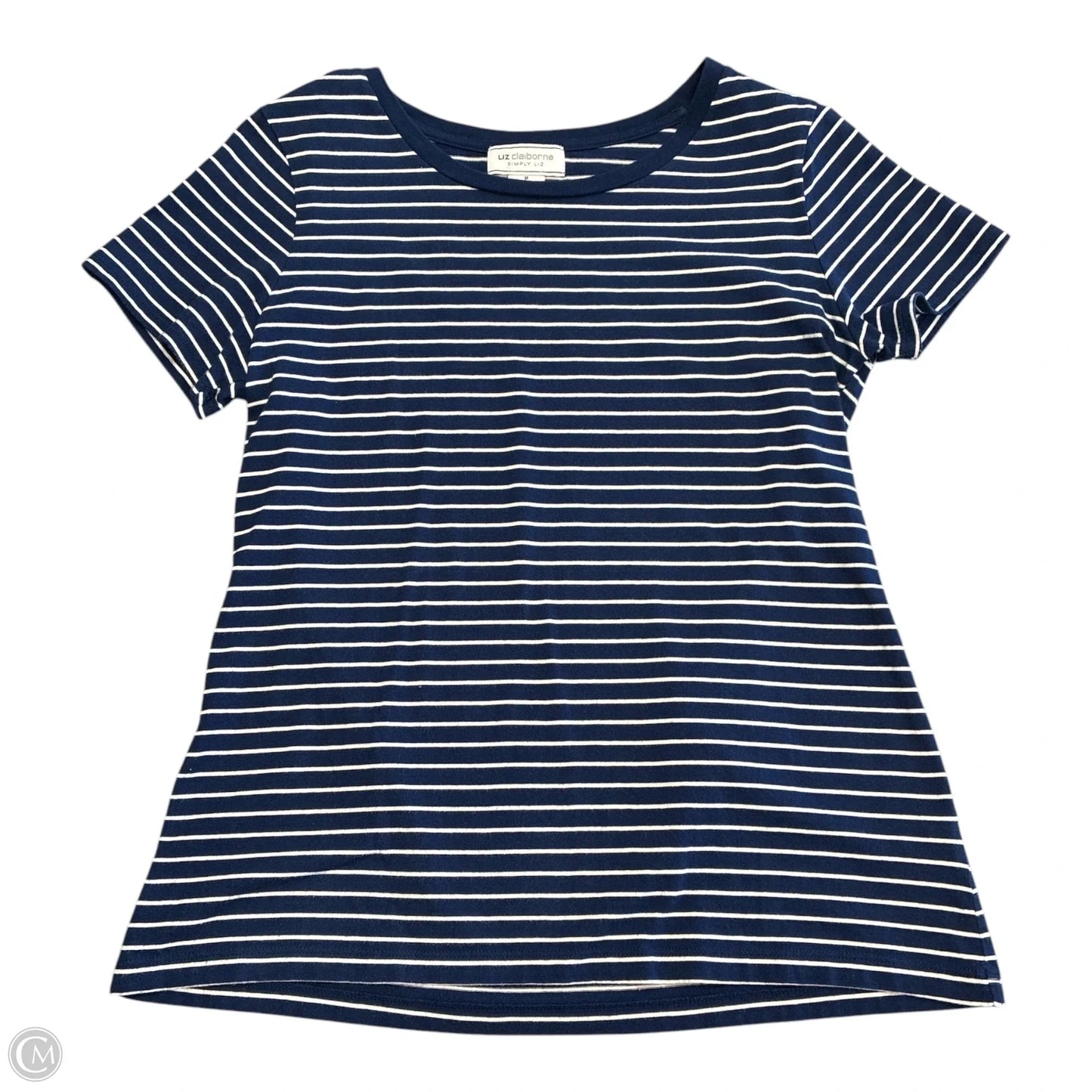 Top Short Sleeve Basic By Liz Claiborne In Blue & White, Size: M
