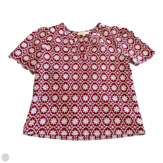 Top Short Sleeve By Loft In Red & White, Size: S