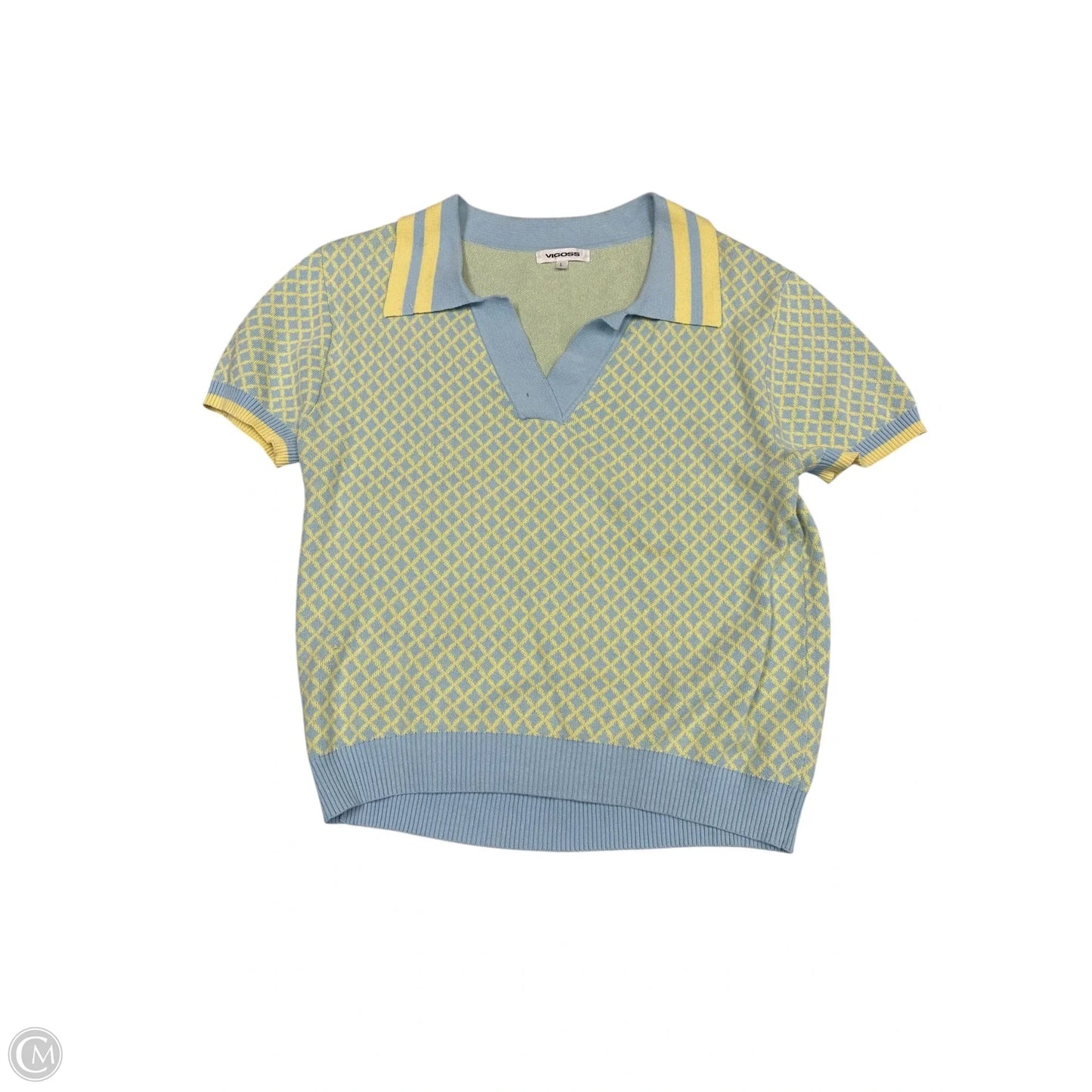 Top Short Sleeve By Vigoss In Blue & Yellow, Size: L