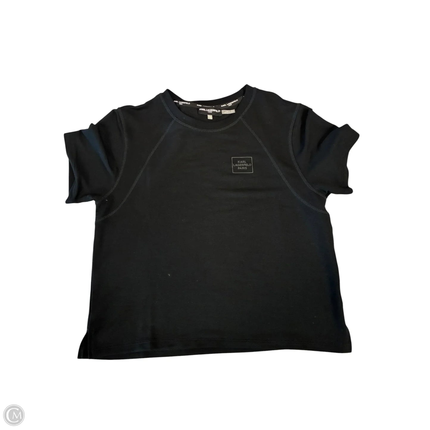 Top Short Sleeve Designer By Karl Lagerfeld In Black, Size: S