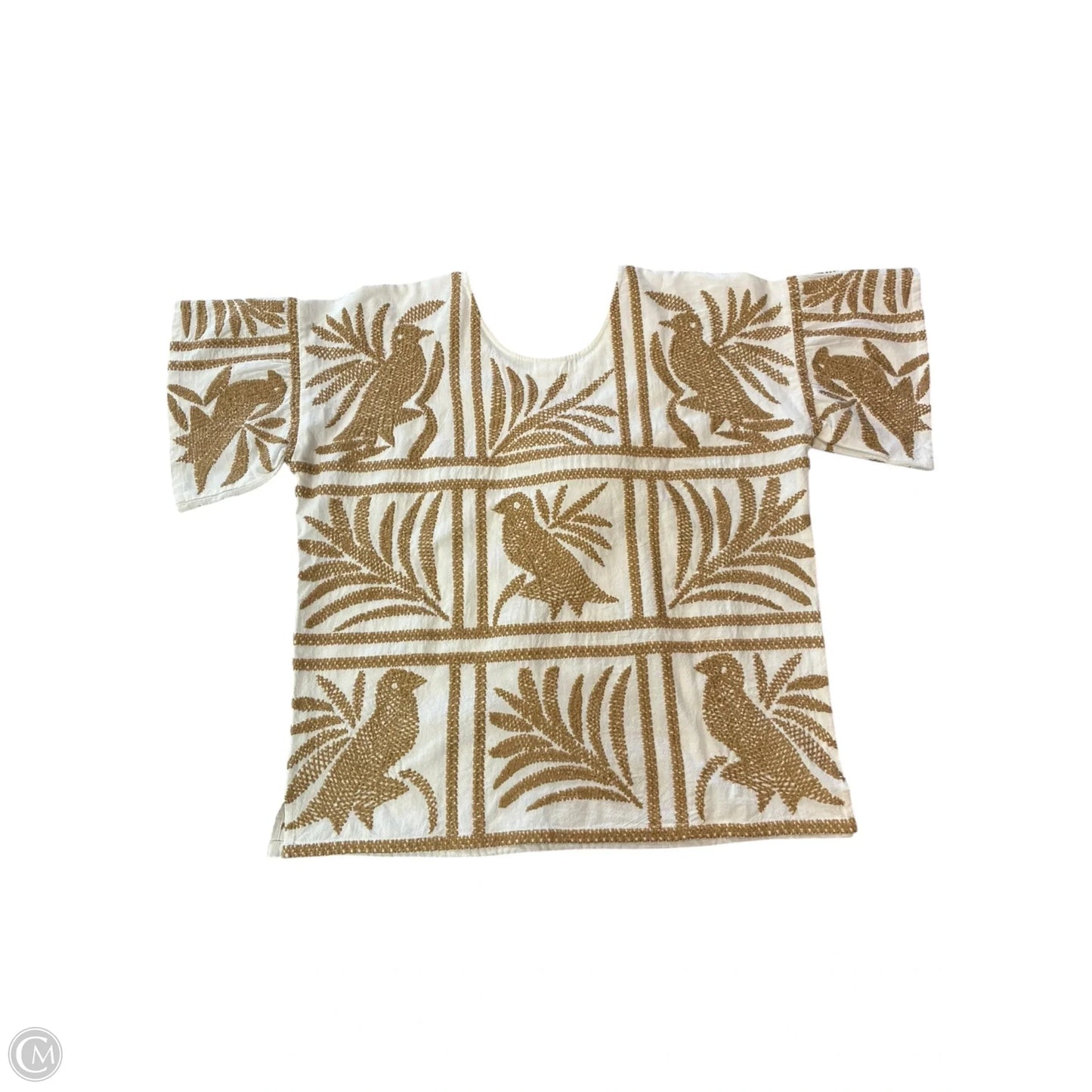 Top Short Sleeve By Cme In Tan & White, Size: Xs