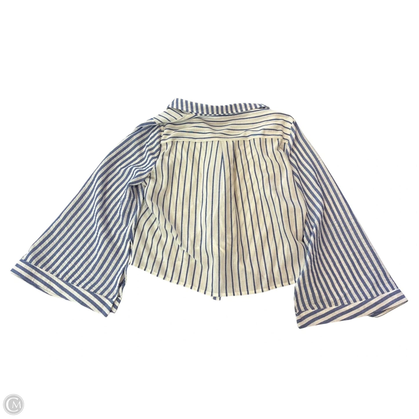Blouse Long Sleeve By Vince Camuto In Blue & White, Size: L